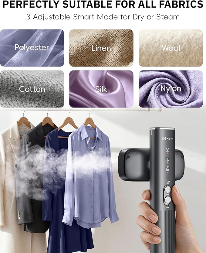 OGHom Steamer for Clothes 110-240V Travel Steamer &amp Iron 2 in 1 1000W Powerful Steam Portable Handheld Garment Wrinkle Remover 30s Fast Heat-Up with Dry&amp 2-Steam Control for Global &amp