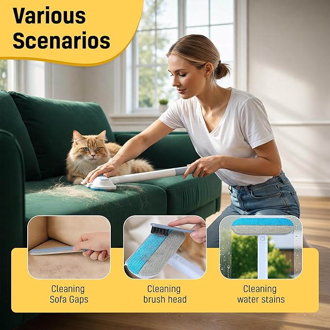Pet Hair Removal Tool for Dogs &amp Cats (19 Long Brush + Gloves) Electrostatic Reusable Pet Hair Remover Five Finger Magic Brush with Adjustable Handle for Couch Carpet Bedding Clothes