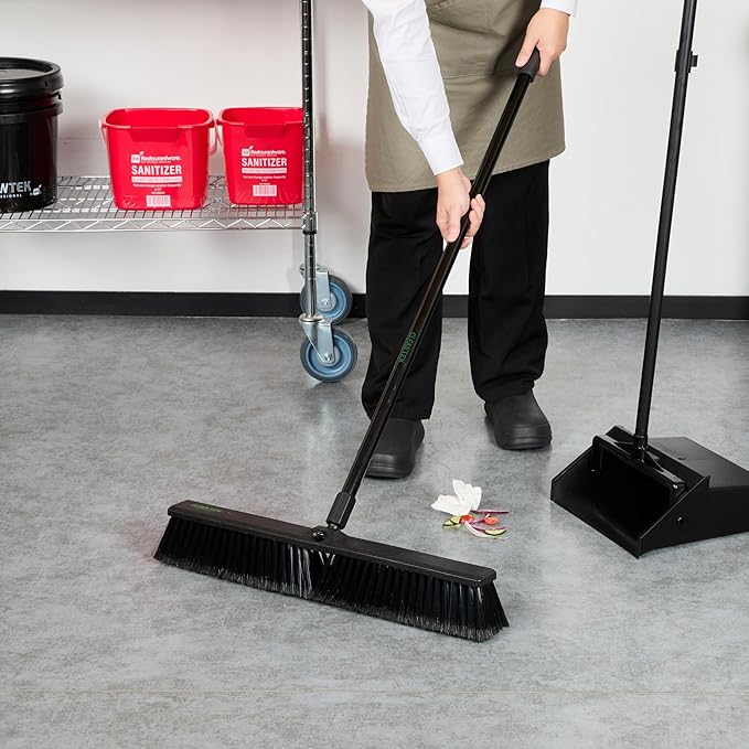 Restaurantware-BROOM HEAD ONLY: Clean Tek Professional 23.62-Inch Push Broom Head 1 Heavy-Duty Cleaning Tool - Handle Sold Separately Fine Flagged Bristles Black Plastic Outdoor Use