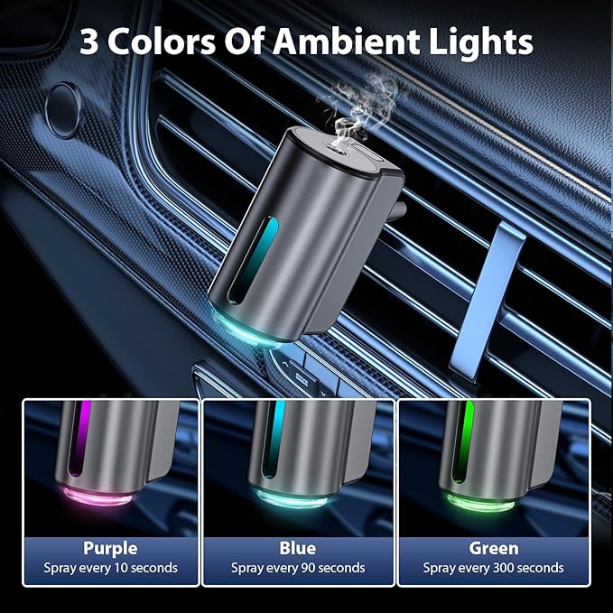 Smart Car Air Freshener Car Air Freshener Diffuser Car Diffuser Air Freshener with Three Adjustable Modes Aromatizante para Carro Car Diffuser with 8pcs Essential Oil(Black)