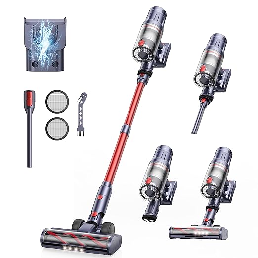 Cordless Vacuum Cleaner 600W/50Kpa65Mins Stick VacuumSelf-Standing Upright Vacuum Cleaner with Wall Mount Charging Touch ScreenVacuums for Hardwood Floor Carpet Pet Hair