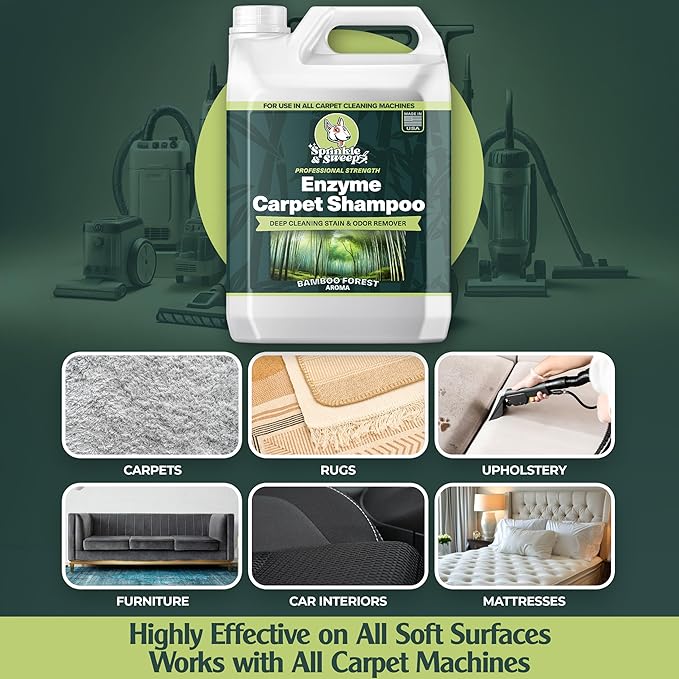 Sprinkle &amp Sweep Enzyme Carpet Cleaner - Enzyme Carpet Shampoo (64oz) - Carpet Cleaner Solution to Eliminate Tough Stains &amp Neutralize Odors - Removes Dog Cat All Pets Urine- Use with All Ma