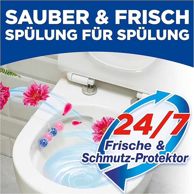 WC-Frisch Kraft Aktiv Fragrance Rinser Flower Freshness (2 x 50 g) Toilet Cleaner for Cleaning with Every Flush Fragrance Stones for Long-Lasting Fresh Fragrance + 50% Anti-limescale Effect