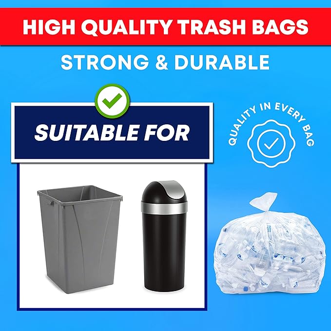 Tasker 30-33 Gallon Trash Bags Heavy Duty (Value 100/Bags w/Ties) Clear Large Plastic Recycling Garbage Bags. 30 Gal 32 Gallon Clear Large Trash Bags