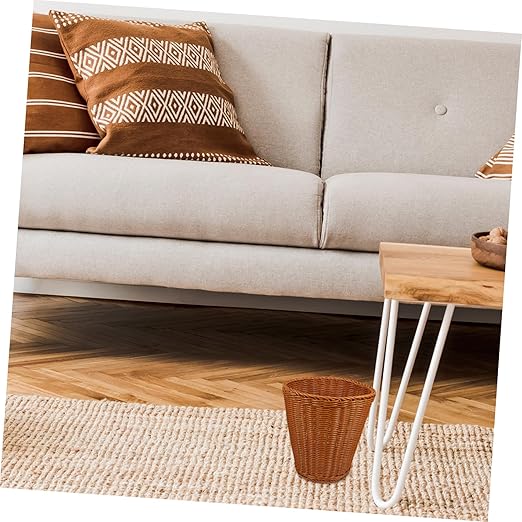 Happyyami Stylish Woven Storage Container Imitation Rattan Wastebasket Room Decor Multi-Purpose Basket