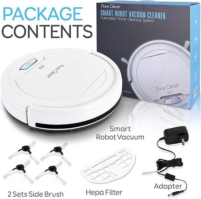 SereneLife Pure Clean Robot Vacuum Cleaner - Upgraded Lithium Battery 90 Min Run Time - Automatic Bot Self Detects Stairs Pet Hair Allergies Friendly Robotic Home Cleaning for Carpet Hardwood Floor