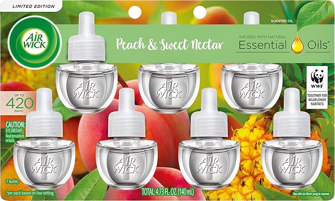 Air Wick Plug in Scented Oil Refill 7 ct Peach &amp Sweet Nectar Air Freshener Essential Oils