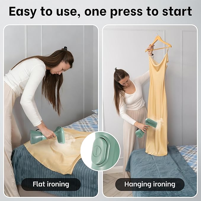 GS01 Steamer for Clothes clothes steamer handheld with Ultra Large 400ml Water Tank 1500W High Power 20S Fast Heat-upWrinkle RemoverPortable Handheld Design Travel Steamer (Green)