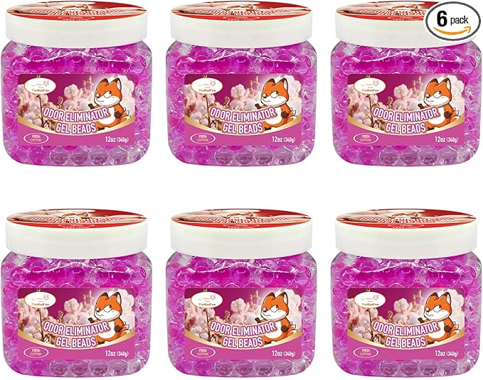 Odor Eliminator Gel Beads 12 oz 6 Pack Air Freshener Beads for Home &amp Car Pet Neutralizes Odors for Bathroom Closet Pet Area &amp RVs Long-Lasting Natural Fresh Cotton