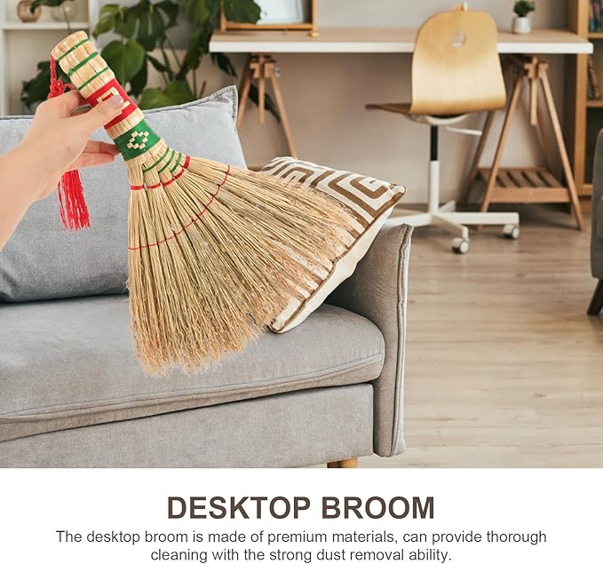 VICASKY Handheld Soft Bristle Broom Small Woven Straw Brush with Handle for Indoor Cleaning Household Dust Sweeping for Sofa Bed Car Use