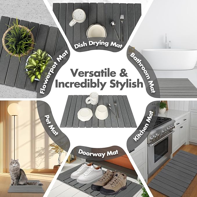 Extra Large Stone Dish Drying Mat for Kitchen Counter 28×16 Eco-friendlyInstant Drying PadDiatomaceous Earth Water Absorbing Mat Foldable and Super Absorbent Dish Drying Stone Mat Dark Gray