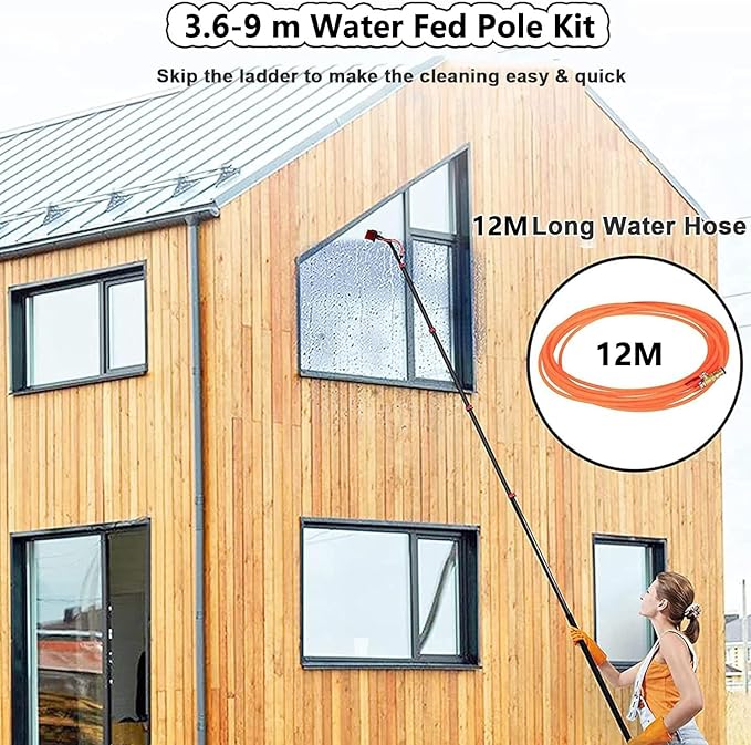 Window Cleaning Telescopic Pole Window Cleaning Pole Water Fed Pole Kit for Cleaner Conservatory Roof Photovoltaic Panel Cleaning Extendable Solar Panel Roof Cleaning Tools50cmBrush-3.6mRod