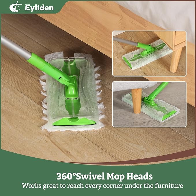 Eyliden Sweeper Mop with 36 Refills - 3 Types of Disposable Dry &amp Wet Cloths | Lock-Tight Design No Lost Pads Universal Refills Multi-Surface Sweeping Starter Kit for Pet Hair Dust Floor Clean