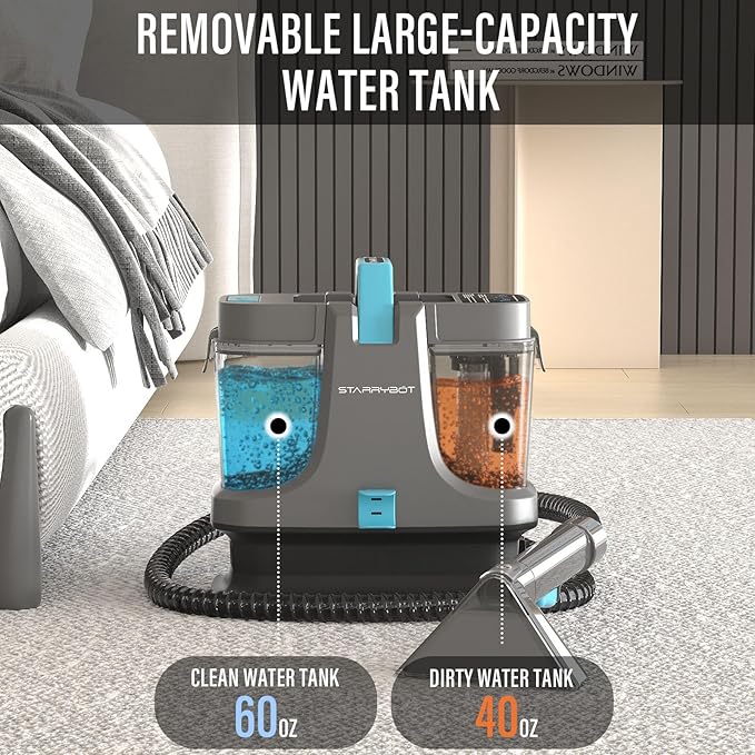 Portable Carpet Cleaner Machine with Steam and Heating Techology18Kpa Powerful Suction with Versatile Tools for Pets CouchSpot Cleaner for Stairs/Furniture/Rug(Gray)(AC0201)