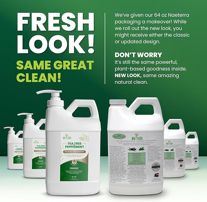 Naeterra- Refreshingly Clean | Tea Tree &amp Peppermint Cleaning Concentrate | Multi-Purpose Household Cleaner | Non-Toxic | Natural Ingredients | Versatile Use | Eliminates Odors | Eco-Friendly | 64