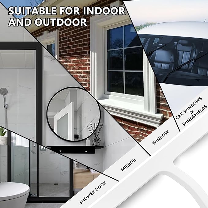 Shower Squeegee for Shower Glass Bathroom Glass Cleaning Tool with Hook Mount Squeegee for Glass Doors Window Cleaning Tile Shower Walls (White)