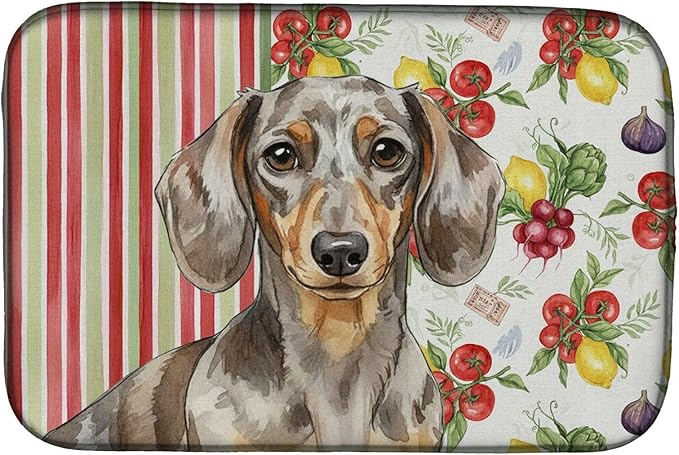 Caroline's Treasures Dapple Dachshund Vegetables Dish Drying Mat Absorbent Dish Drying Mat Pad for Kitchen Counter Dish Drainer Mat for Countertop 14 x 21 Multicolor