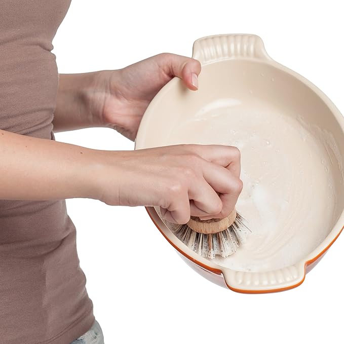 REDECKER Natural Fiber Bristle Pot Brush - Untreated Beechwood Handle - Heat-Resistant Union Fiber Head for Cleaning Pots Pans and More - 2-1/2 inch Diameter - Set of 2 - Boar Bristle Dish Brush