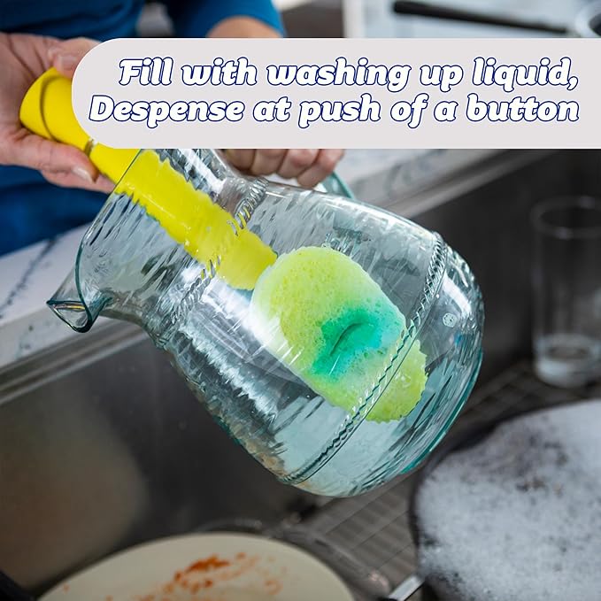Scrub Daddy Dish Daddy Dish Wand &amp Refill Heads Soap Dispensing Dish Brush Texture Changing Washing Up Sponge With Liquid Handle Dish Sponge with Built-in Scraper &amp Scrubbing Head Drip sta