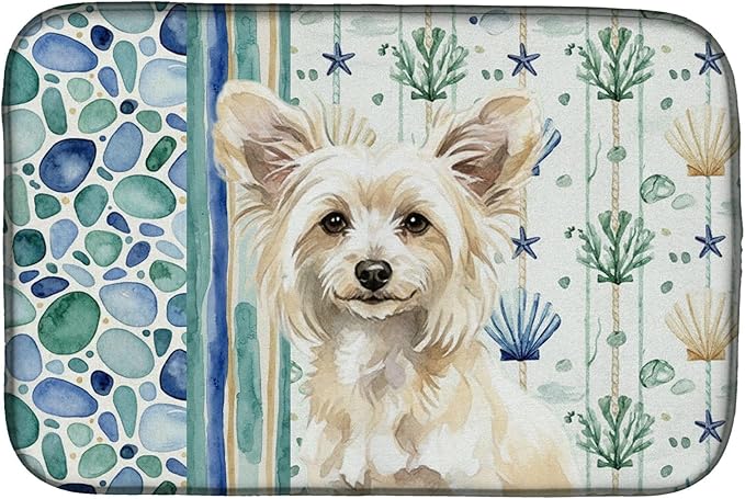 Caroline's Treasures Powderpuff Chinese Crested Coastal Sea Glass Dish Drying Mat Absorbent Dish Drying Mat Pad for Kitchen Counter Dish Drainer Mat for Countertop 14 x 21 Multicolor