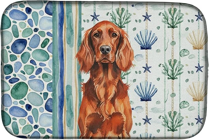 Caroline's Treasures Irish Setter Coastal Sea Glass Dish Drying Mat Absorbent Dish Drying Mat Pad for Kitchen Counter Dish Drainer Mat for Countertop 14 x 21 Multicolor