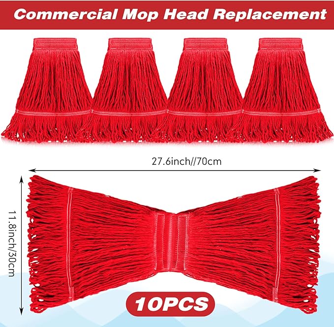 Nuogo 10 Pcs Commercial Mop Head Replacement Floor Cleaning Wet Heavy Duty Commercial Mop Refills General Cleaning(27.6 InchRed)