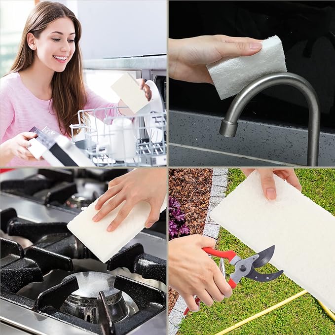 40 Pieces Non Scratch Scrubbing Pad Reusable Kitchen White Dish Scrubber Scouring Sponge Pads Multi Purpose for Kitchen Household Cleaning Supplies 10 x 4 Inch