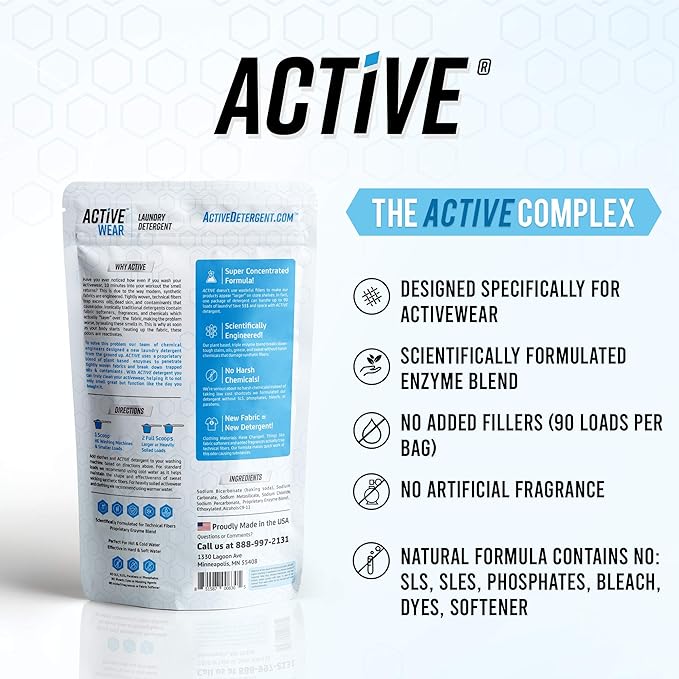 ACTIVE Enzyme Laundry Booster and Active Wear Laundry Detergent - Includes 2LB Detergent Boosting Powder and 3LB Gym Laundry Detergent Powder