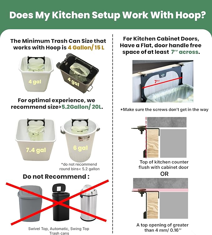 Hoop Metal Compost Bag Holder + 25 Compostable Bags 3 Gallon Clips to Kitchen Trash Can Kitchen Cabinet Door Replaces Countertop Compost Bin Hanging Trash Can.