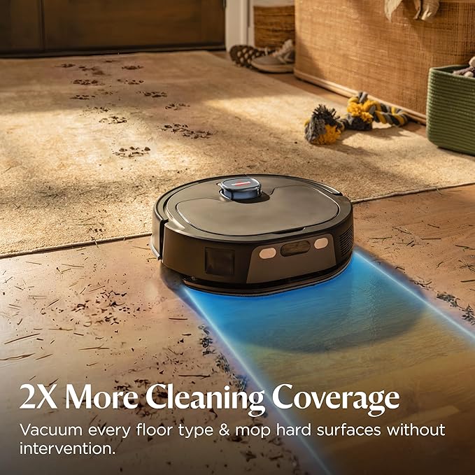 Bissell FlexClean Robot Vacuum &amp Mop with No Tangle Pet Brush Roll LiDAR Navigation &amp Liftable Pad for Pet Hair Removal on Hard Floors &amp Rugs HEPA Filtration and Self-Empty Base 4270