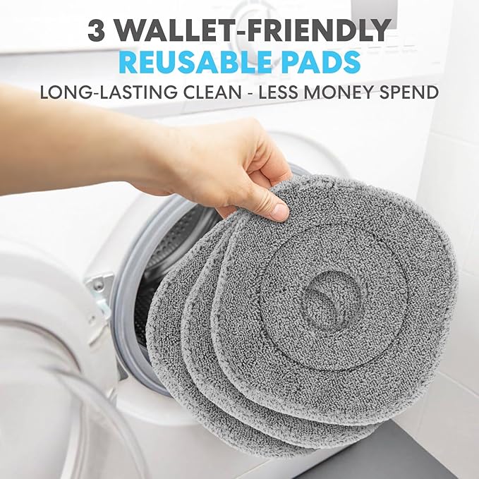 Simpli-Magic 360° Square Spin Mop and Bucket System – Dual Compartment Separate Clean &amp Dirty Water – 3 High-Absorbent Microfiber Washable Heads – All Types Floor Cleaning