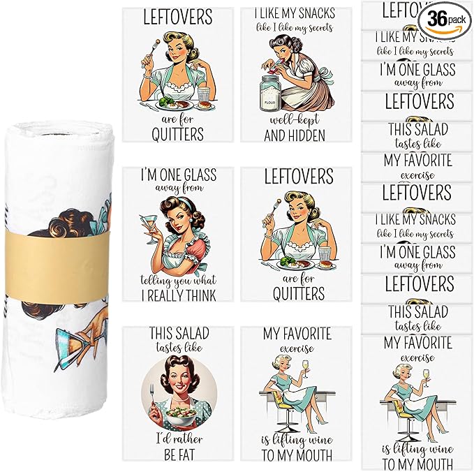 36 Pack Funny Style Reusable Cleaning Cloths Washable Cotton Kitchen Towels for Home(Retro)
