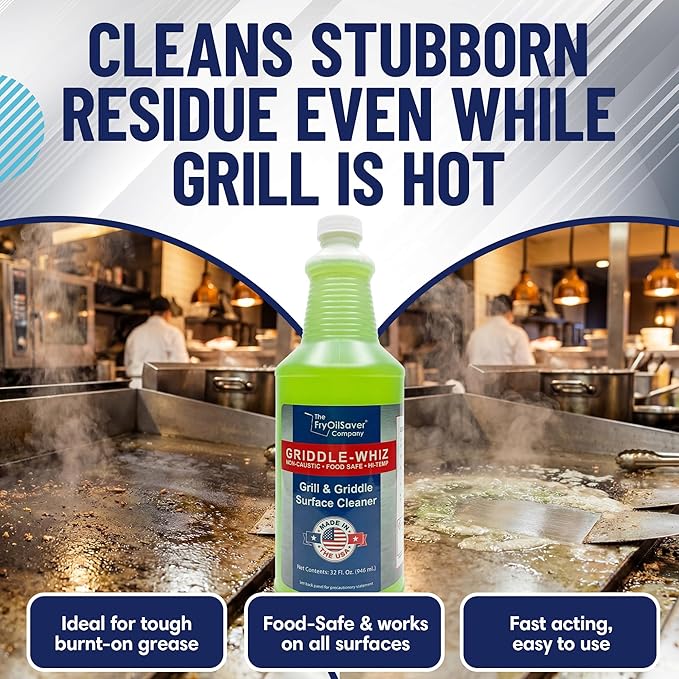 Griddle-Whiz Grill &amp Griddle Cleaner | Removes Grease Food Residue Burnt On Organics | Non-Toxic High Heat Flat Top Grill Cleaner &amp Food Contact Surface | Non-Caustic Formula by FryOilSaver