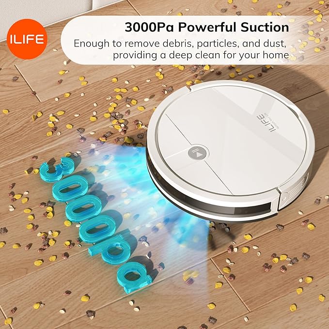 ILIFE X3 Robot Vacuum Cleaner Tangle-Free 3000Pa Suction 120 Min Runtime Self-Charging Robotic Vacuum 2.4GHz WiFi/App/Alexa Control Slim Quiet Ideal for Pet Hair and Hard Floors