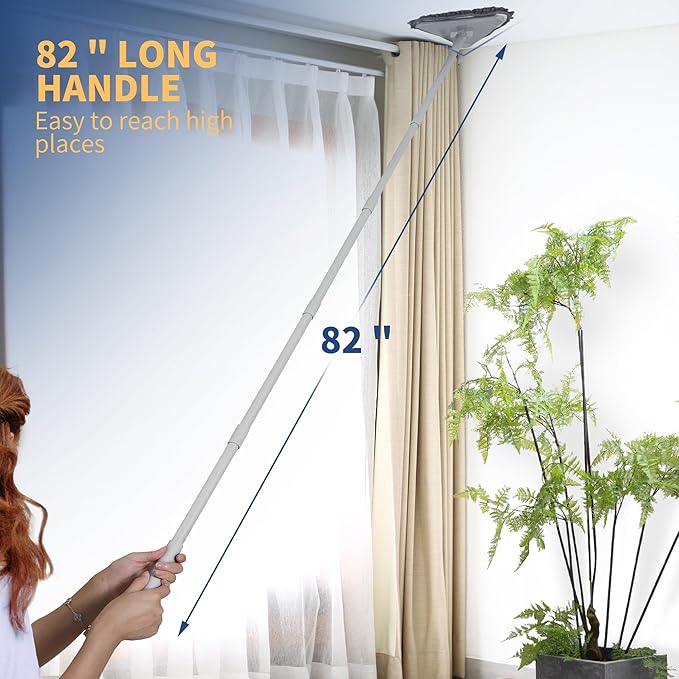 BOOMJOY Wall Cleaner Mop with 82 Inches Long Handle Baseboard Cleaner Tool Duster with Squeegee Ceiling Cleaning Tool with 6 Replacement Pads for Painted Walls Window Floor