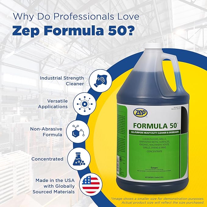 Zep Formula 50 Cleaner and Degreaser - 5 Gallon (1 Unit) 85935 - All-Purpose Heavy-Duty Use on Floors Walls Unpainted Metal Surfaces Engines Grills Ovens and Fans