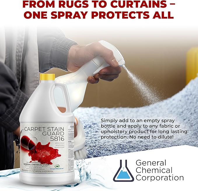 General Chemical Stain Shield Spray - Safe Fabric Protector Spritz and Stain Guard 5816 for Upholstery Carpets Rugs Drapes &amp More - Impermeable Protectant Spray for Outdoor &amp Indoor Use - 1