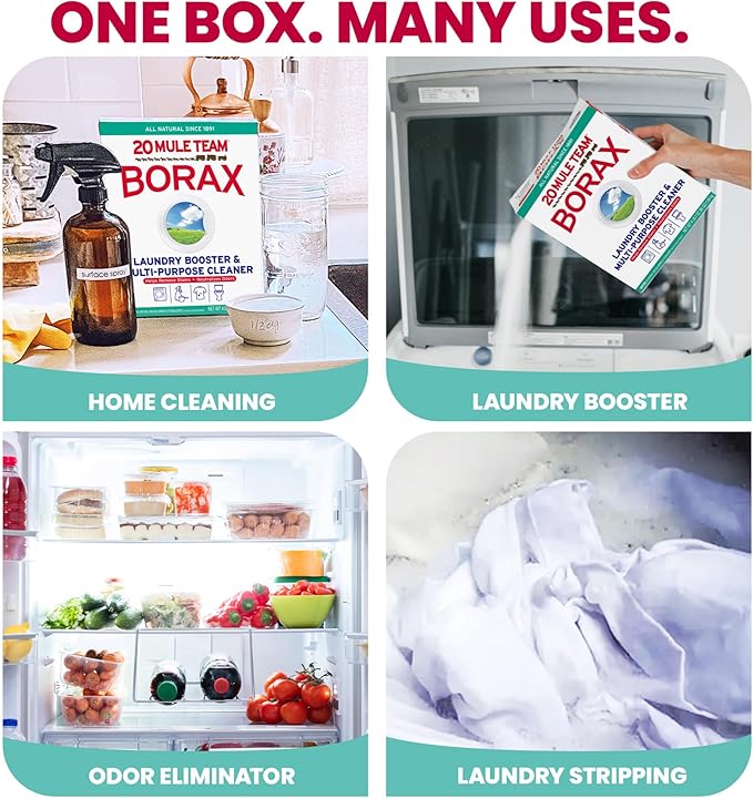 20 Mule Team All Natural Borax Detergent Booster &amp Multi-Purpose Household Cleaner 65 Ounce 4 Count