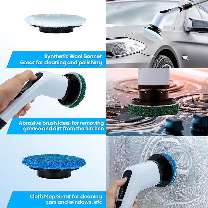 Generic Befrima Electric Spin Scrubber 7 in 1 - Waterproof Electric Cleaning Brush Cordless Shower Scrubber with Adjustable Handle Electric Spin Scrubber 360° and Dual Speed for Cleaning Bathroom