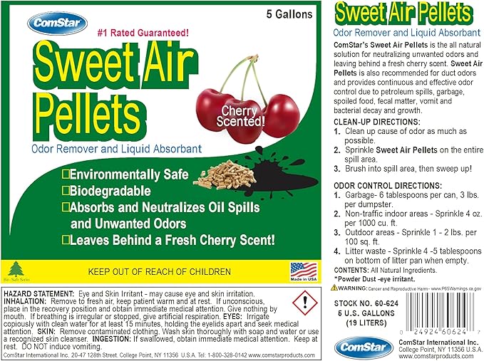 ComStar Sweet Air Pellets 5 Gallon Odor Eliminator &amp Absorbent Cherry Scented Long-Lasting Neutralizer for Home &amp Industrial Use Eliminates Oil Fuel Smoke Pet Odors (60-624)