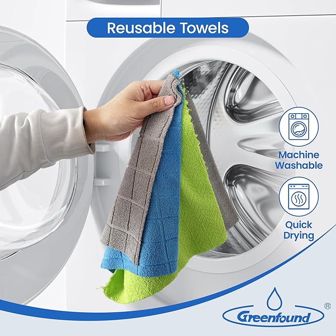 Greenfound Microfiber Cleaning Cloth Roll -80 PackTear Away Towels for CarReusable Paper Towels WashableSuper AbsorbentLint Free Cleaning Rags for HouseKitchenWindow-11.5×11.5(Check Grey)