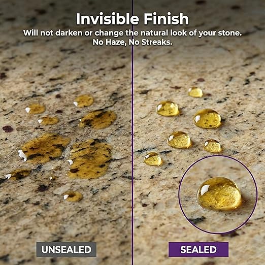 Granite Sealer &amp Protector Spray - 35 Oz Marble Sealer for Quartz Quartzite Stone Granite Countertops - Prevents Water Spots &amp Oil Stains - Non-Toxic Stone Care for Kitchen Bath &amp Show