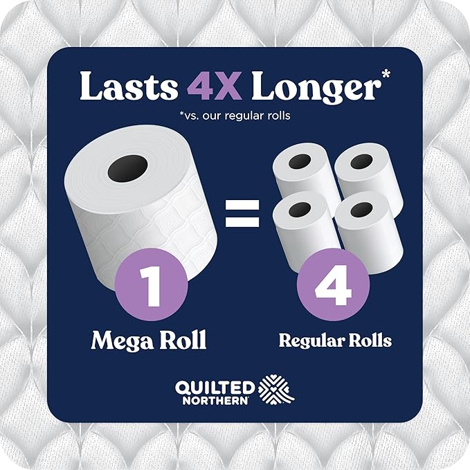 Quilted Northern Ultra Plush Toilet Paper 24 Mega Rolls = 96 Regular Rolls 3X Thicker* 3 Ply Soft Toilet Tissue