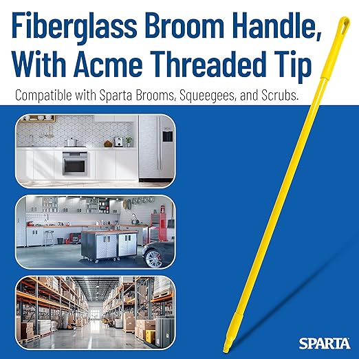 SPARTA 41225EC04 Fiberglass Broom Handle Mop Handle Replacement Handle With Acme Threaded Tip For Commercial Cleaning 48 Inches Yellow (Pack of 12)