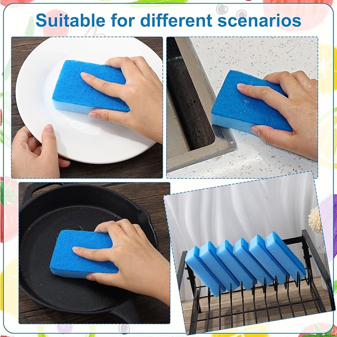 50 Pcs Individually Wrapped Sponges Uncompressed Non Scratch Scrouing Sponges for Household Cleaning Dishes Kitchen Airbnb Apartment Car Bike Blue