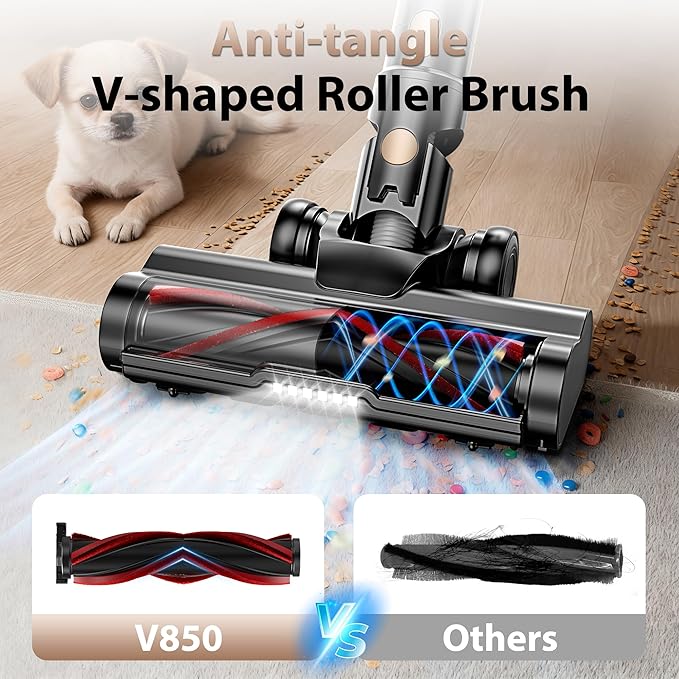 Tikom V850 Cordless Vacuum Cleaner for Home 50000Pa/550W 70Mins Stick Vacuum with LED Touch Screen 1.8L Dust Cup Charging Wall Dock Anti-Tangle Lightweight Vacuum for Pet Hair Hard Floor Carpet