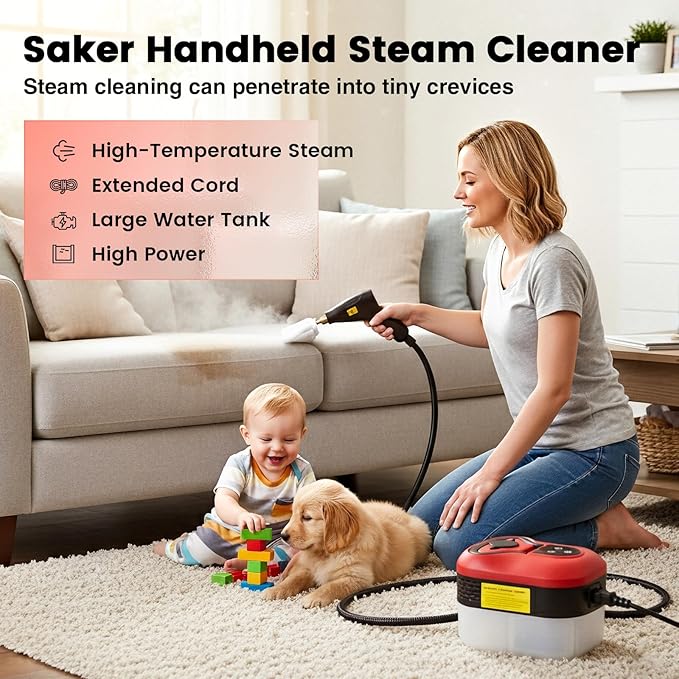 Saker Handheld Steam Cleaner for Home6-Level Adjustable Steamer for CleaningPortable Steam CleanerPortable Steamer for Cleaning with 1200ML Water TankSuitable for KitchenBathroomLiving Room