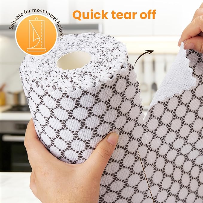 Microfiber Cleaning Cloth Roll 50-Count Reusable Durable No Streaks Absorbent Lint-Free Non-Scratch Easy Tear-Away Towels Dish Rags for Kitchen Home Car &amp Glasses White Waffle 12x12 in