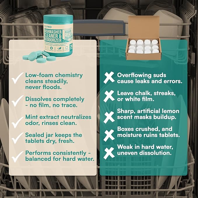Dishwasher Cleaner and Deodorizer Tablets - 24 Pack Deep Clean Dishwasher Cleaning Tablets Heavy Duty Streak-free Shine Dish Washer Cleaner Natural Descaler and Odor Eliminator 12 Month Supply