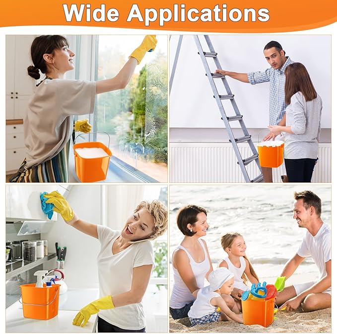 Zhehao 6 Pcs 3 Quart Bucket for Cleaning Small Sanitizer Bucket for Restaurant Square Plastic Pail with Handles for Home Offices Commercial Use Food Service(Orange)